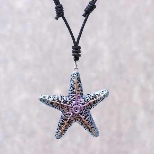 Alternate image for Hand-Painted Recycled Paper Starfish Necklace from Thailand Pink Starfish