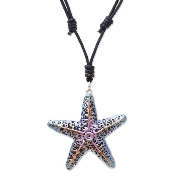 Alternate image for Hand-Painted Recycled Paper Starfish Necklace from Thailand Pink Starfish