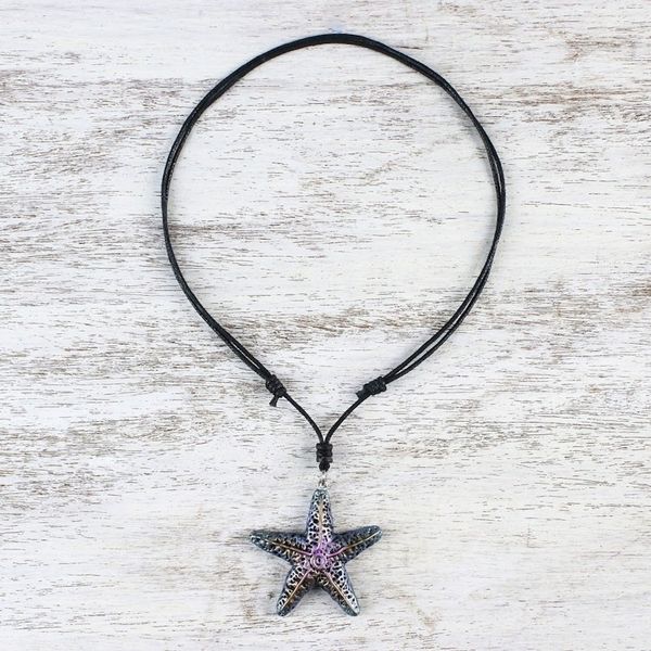 Alternate image for Hand-Painted Recycled Paper Starfish Necklace from Thailand Pink Starfish