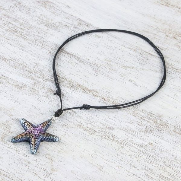 Alternate image for Hand-Painted Recycled Paper Starfish Necklace from Thailand Pink Starfish