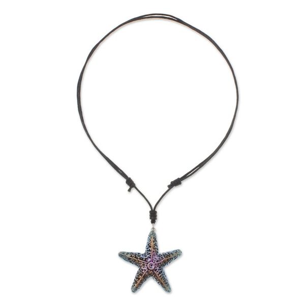 Alternate image for Hand-Painted Recycled Paper Starfish Necklace from Thailand Pink Starfish
