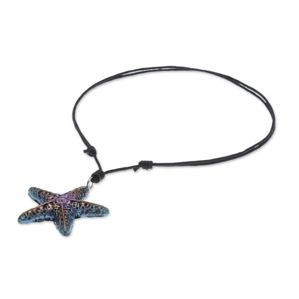 Alternate image for Hand-Painted Recycled Paper Starfish Necklace from Thailand Pink Starfish