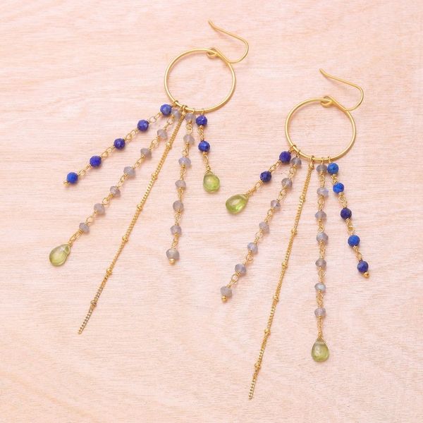 Alternate image for Gold Plated Multi-Gemstone Waterfall Earrings from Thailand Luxurious Rain