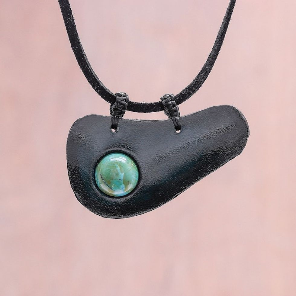 Handmade Howlite and Leather Pendant Necklace from Thailand 'Beautiful Avocado'