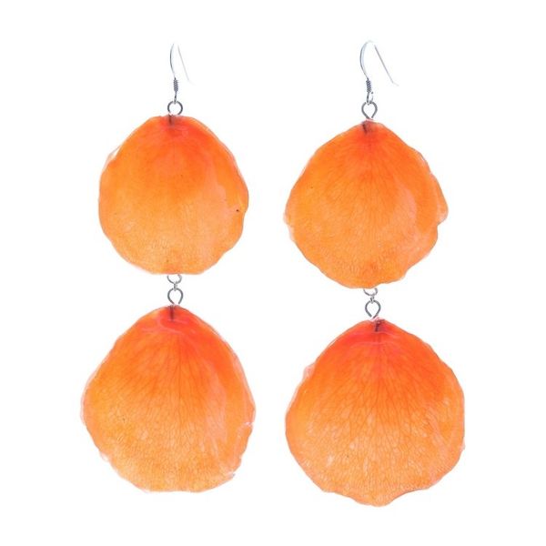 Alternate image for Natural Rose Petal Dangle Earrings in Orange from Thailand Pretty Rose in Orange
