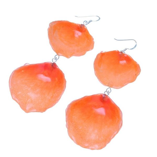 Alternate image for Natural Rose Petal Dangle Earrings in Orange from Thailand Pretty Rose in Orange