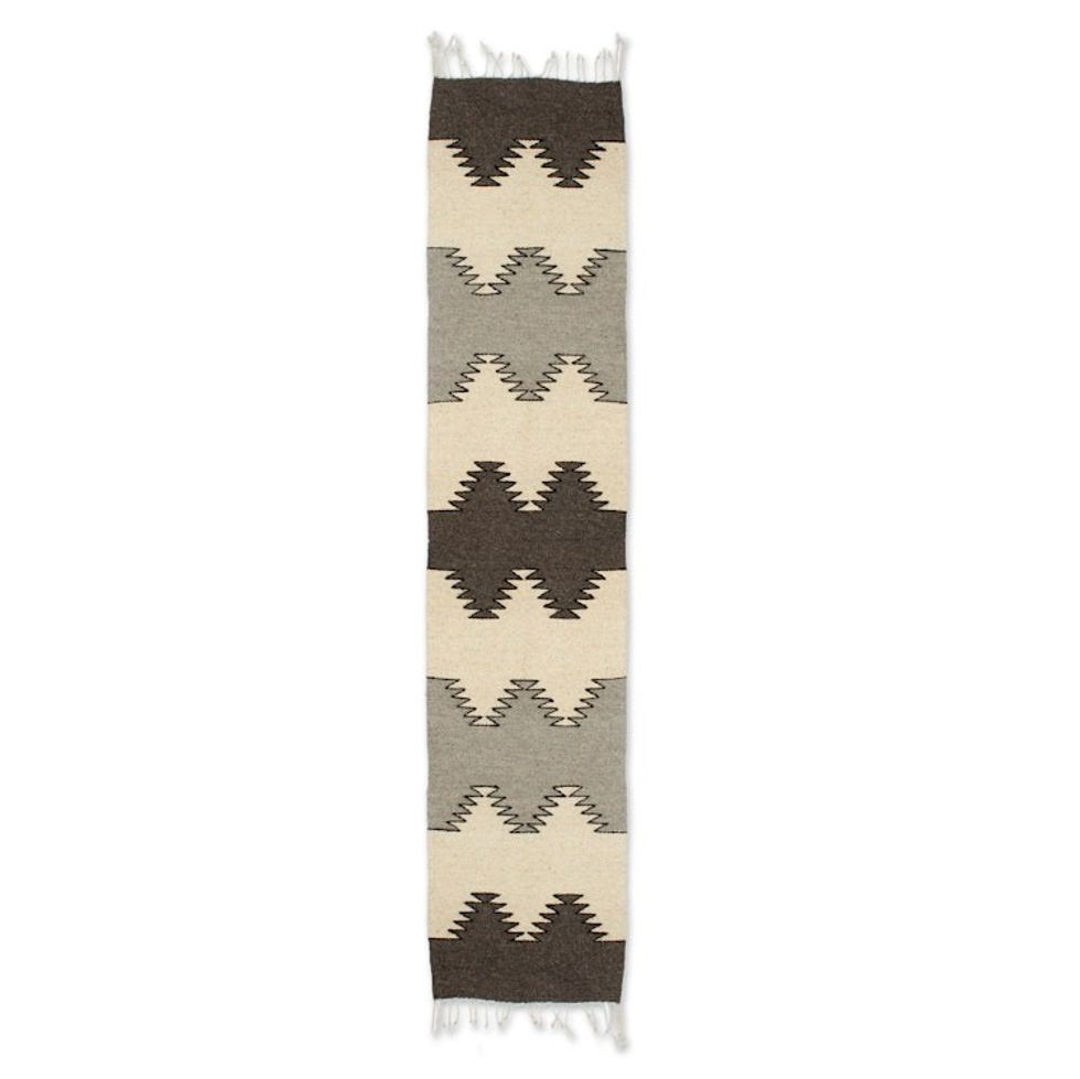 Minimalist Zapotec Grey and Beige 100 Wool Runner 1x6 'Grey Trends'