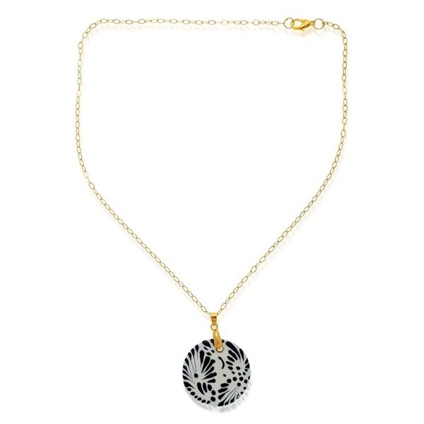 Alternate image for Gold-Accented Hand-Painted Blue Ceramic Pendant Necklace Moon of Tradition