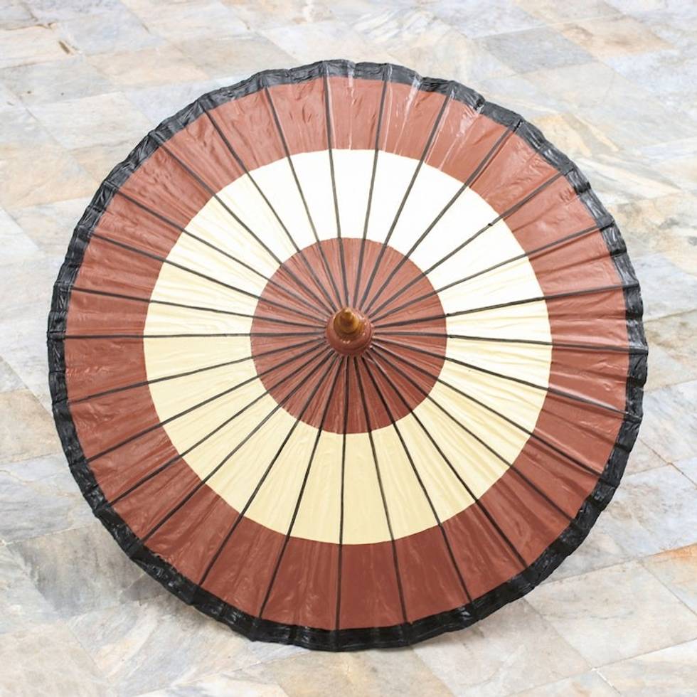 Handmade Saa Paper Parasol in Brown from Thailand 'Brown Target'
