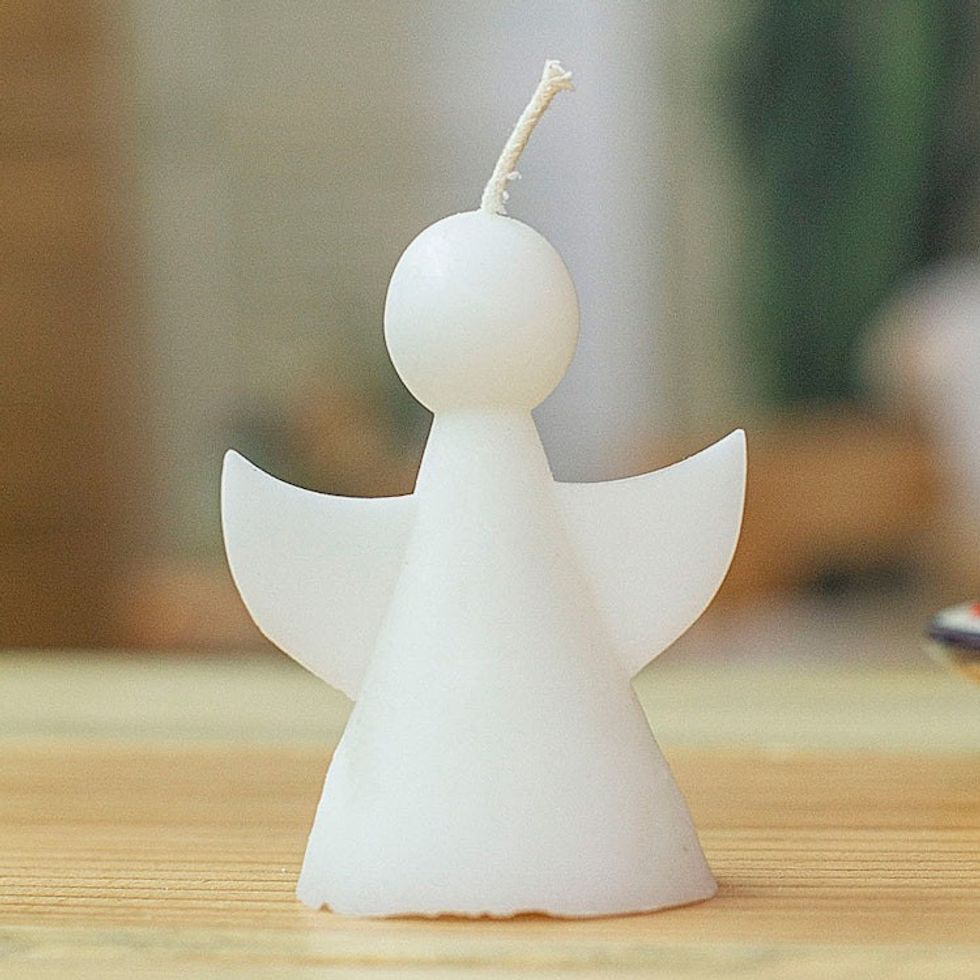 Semi-Abstract Angel-Shaped White Paraffin Wax Candle 'Angelic Flames'