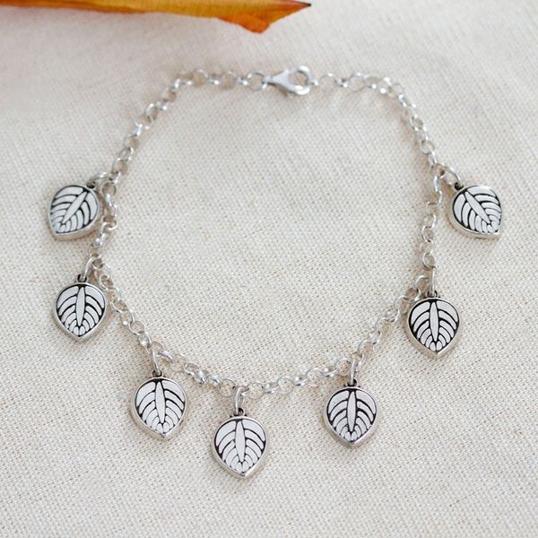 Alternate image for Leaf-Themed Taxco Silver Charm Bracelet from Mexico Luscious Leaf
