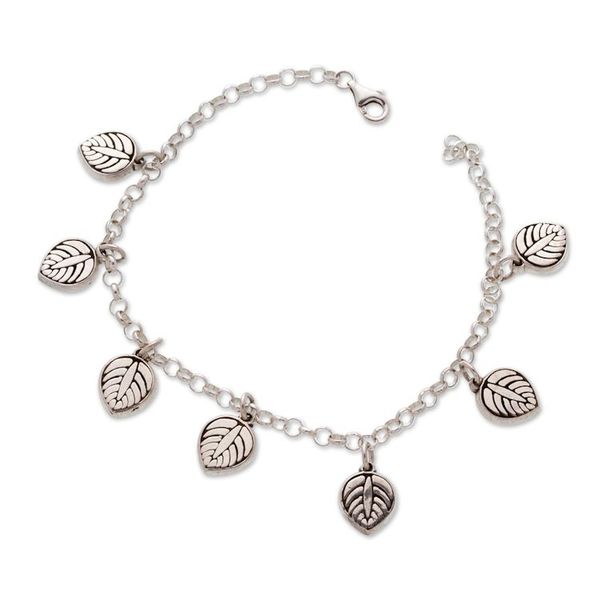 Alternate image for Leaf-Themed Taxco Silver Charm Bracelet from Mexico Luscious Leaf