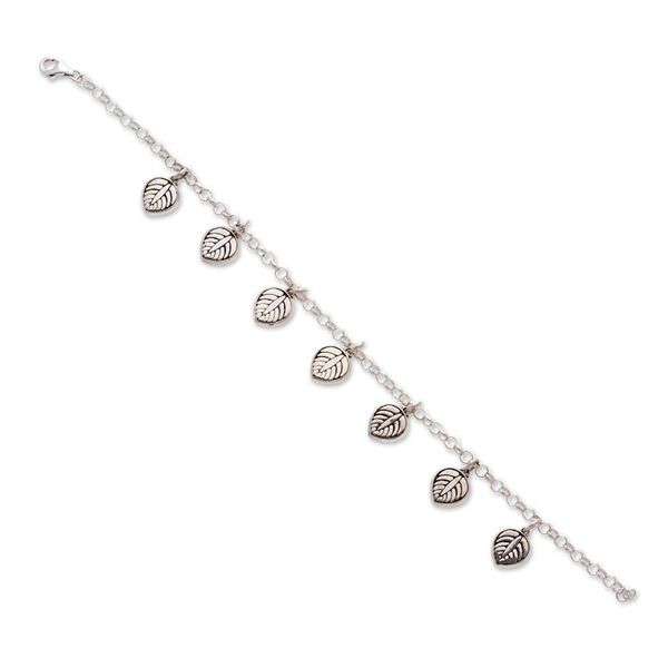 Alternate image for Leaf-Themed Taxco Silver Charm Bracelet from Mexico Luscious Leaf