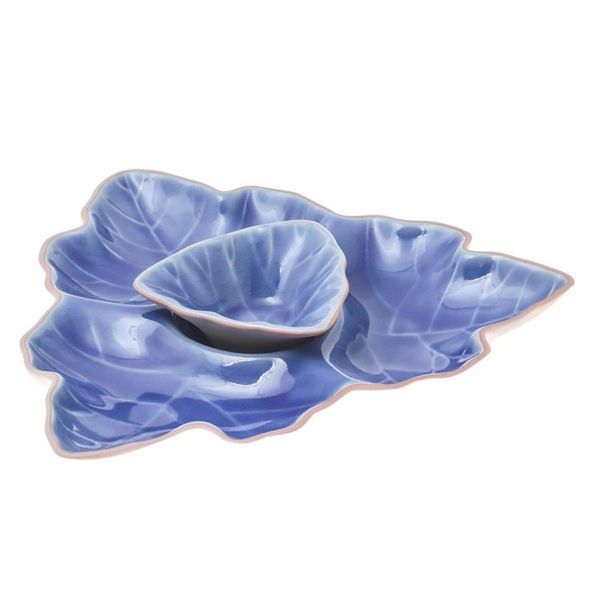 Alternate image for Blue Leaf Ceramic Appetizer Dishes from Thailand Pair Maple Leaf