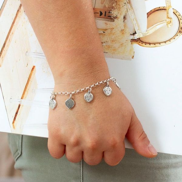 Alternate image for Leaf-Themed Taxco Silver Charm Bracelet from Mexico Luscious Leaf