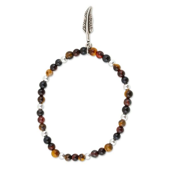 Alternate image for Tigers Eye Stretch Bracelet with Taxco Silver Feather Charm Feather Flair