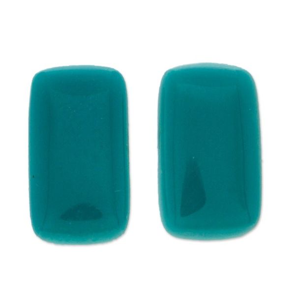 Alternate image for Teal Modern Handmade Art Glass Rectangular Button Earrings Teal Geometry
