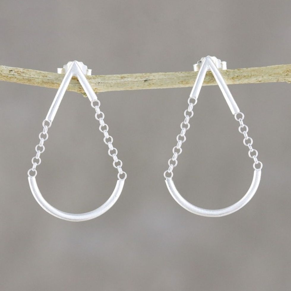 Sterling Silver Chain Dangle Earrings from Thailand 'Swing Drop'