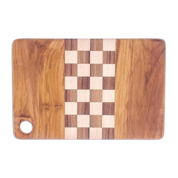 Alternate image for Checked Teak Wood Cutting Board Crafted in Thailand Cooking Challenge