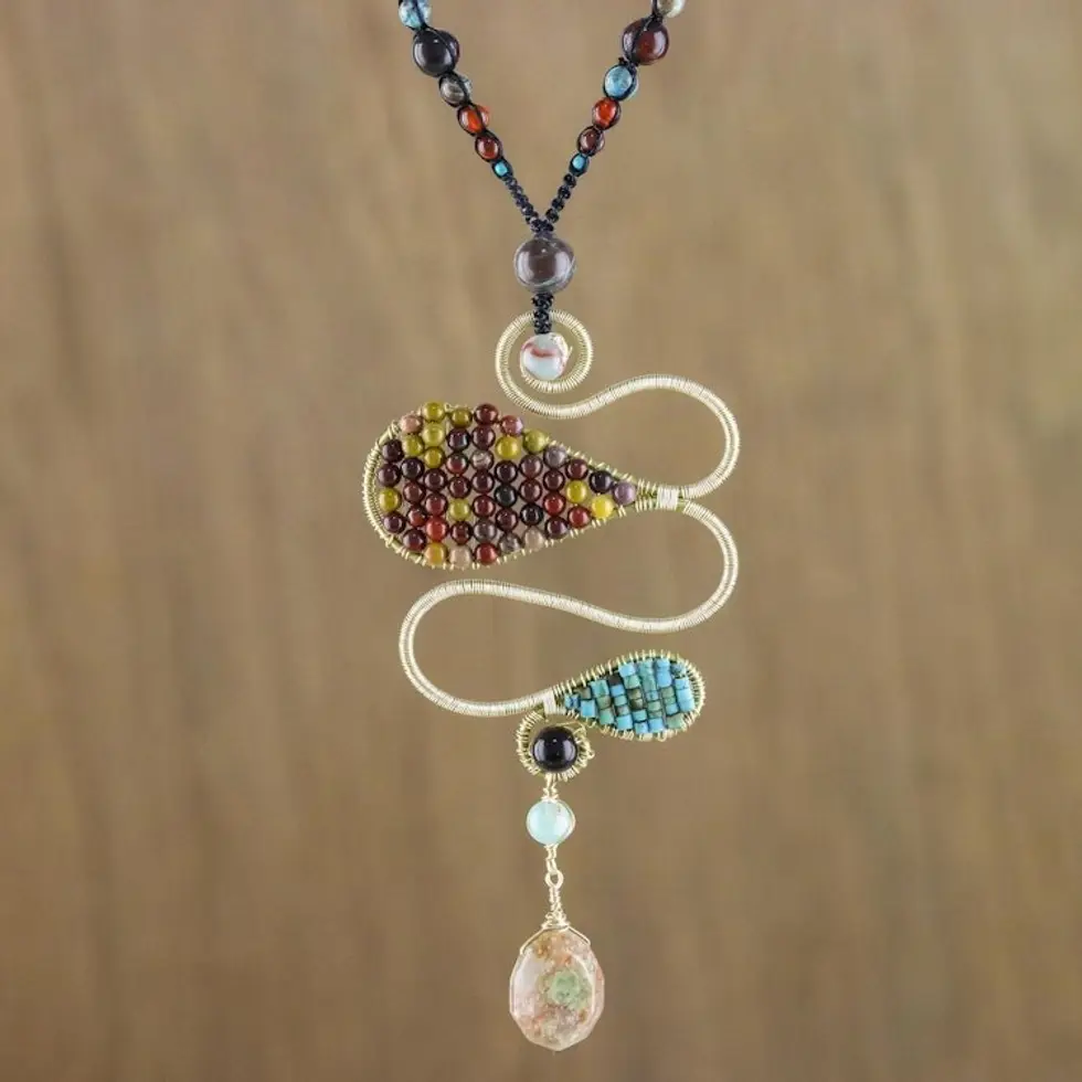 Multi-Gemstone Bohemian Pendant Necklace from Thailand 'Bohemian Delicacy'