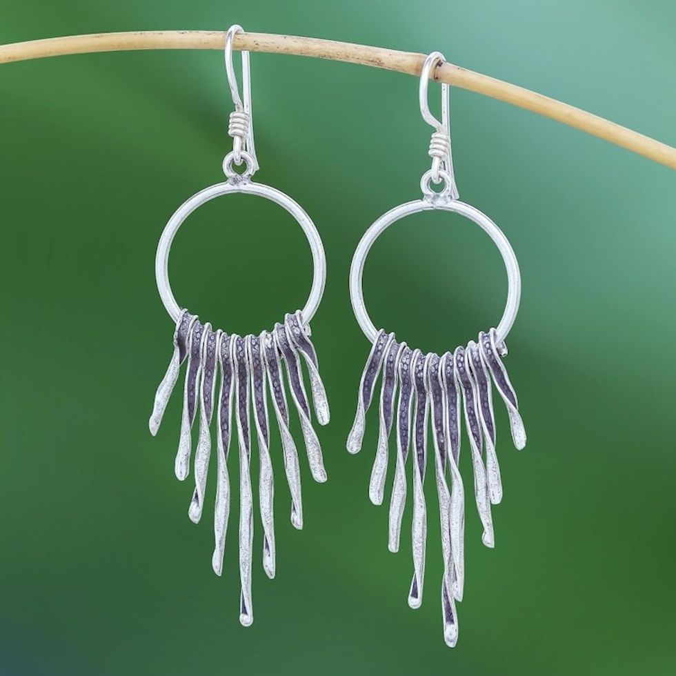 Combination-Finish Karen Silver Waterfall Earrings 'Dark Cascade'