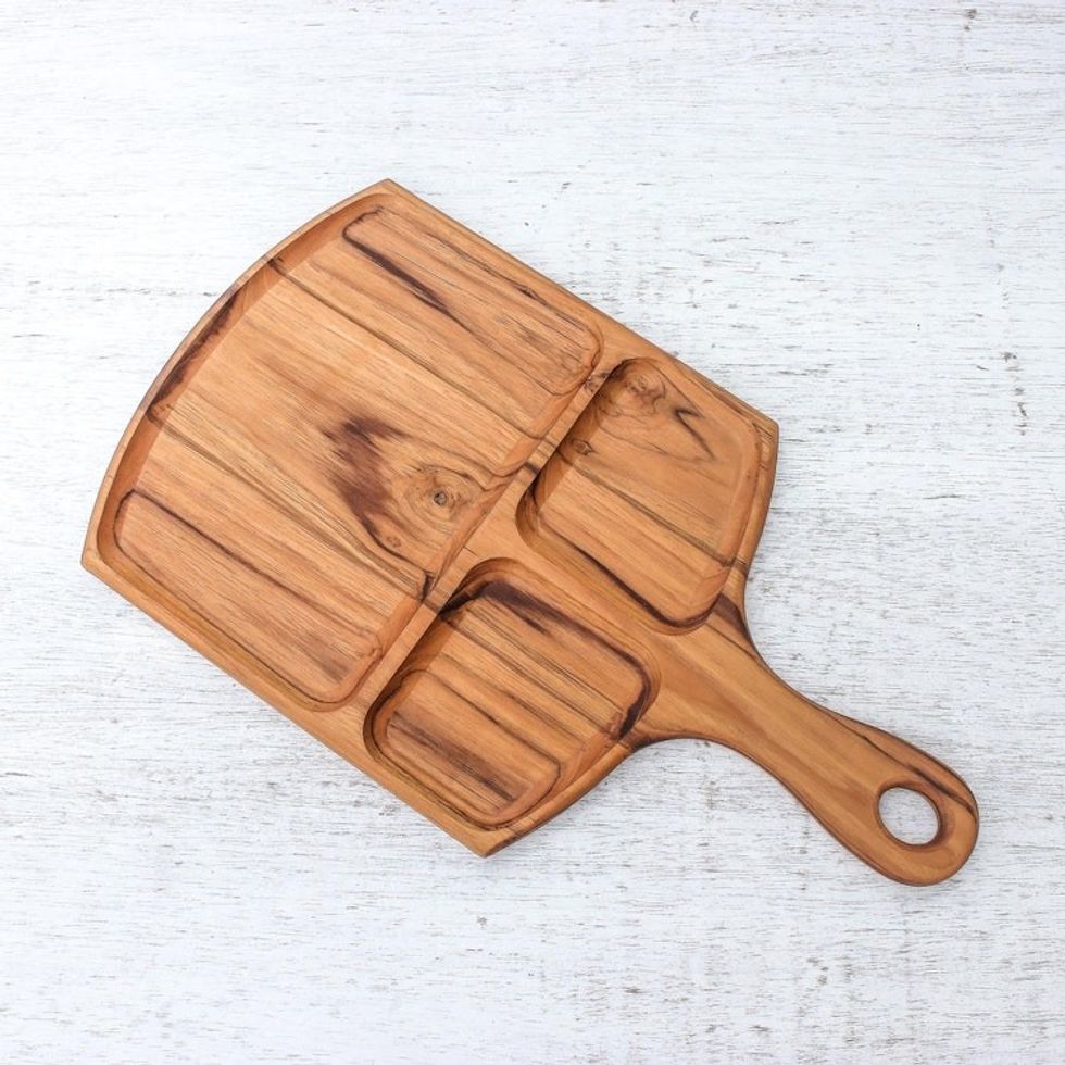 Sectioned Teak Wood Tray Crafted in Thailand 'Delightful Portion'