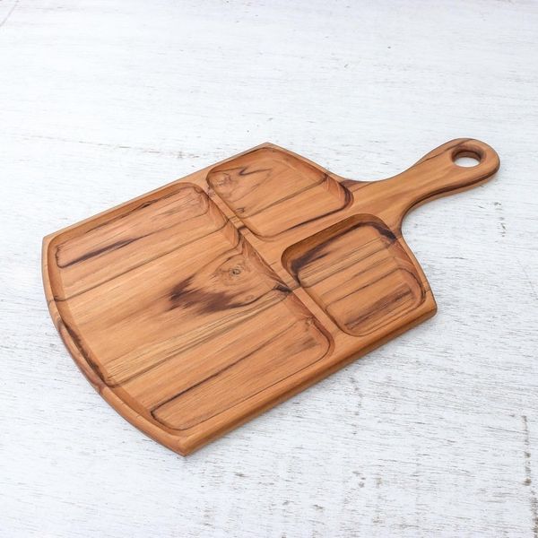 Alternate image for Sectioned Teak Wood Tray Crafted in Thailand Delightful Portion