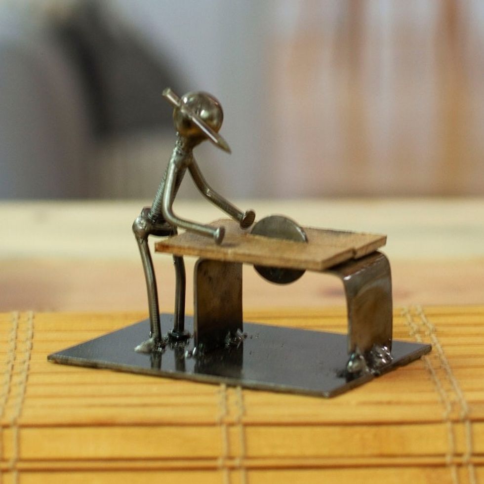 Carpenter at Work Recycled Metal Figurine from Mexico 'Handy Carpenter'