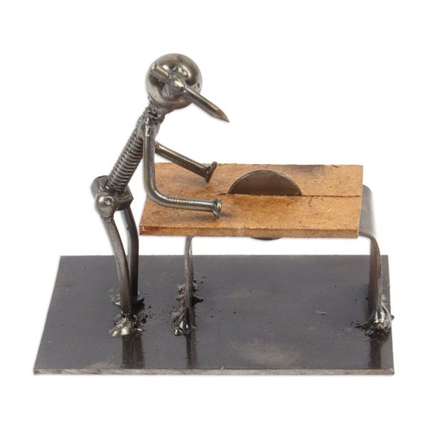 Alternate image for Carpenter at Work Recycled Metal Figurine from Mexico Handy Carpenter