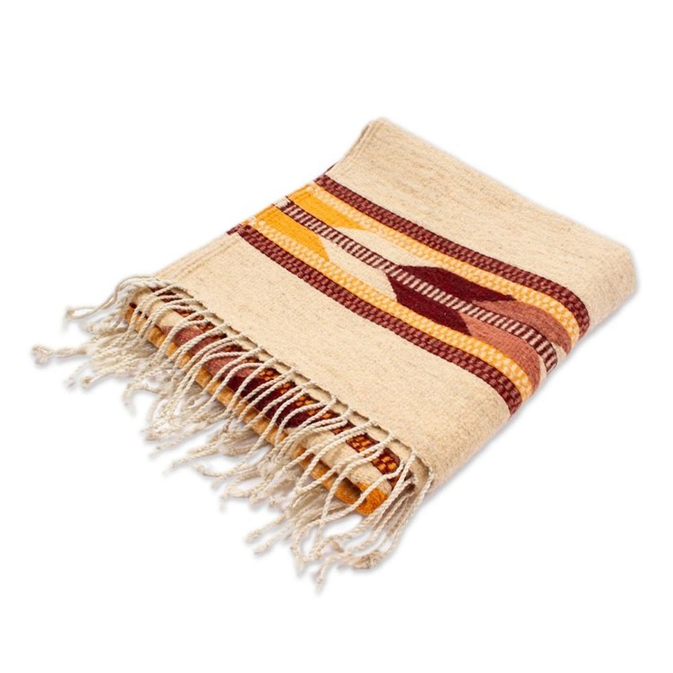 Natural Dye Zapotec 2.5x5 Wool Rug with Geometric Details 'Desert Dreams'
