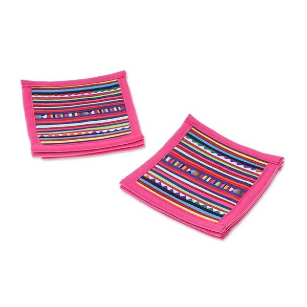 Alternate image for Cotton Patchwork Coasters with Pink Trim Set of 6 Sweet Lahu