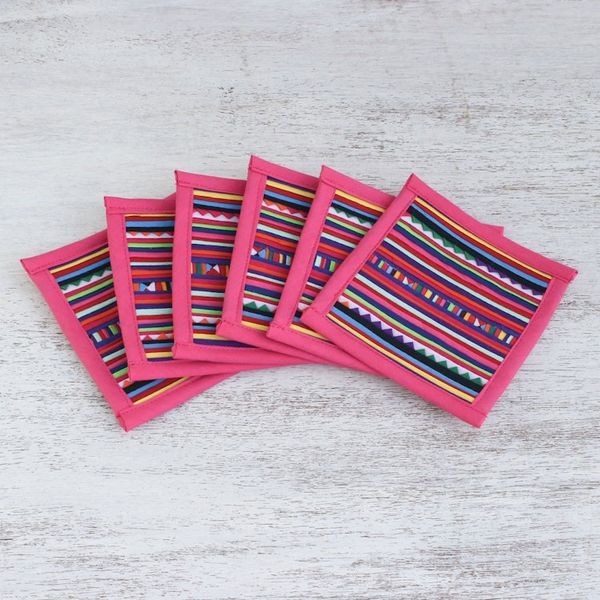 Alternate image for Cotton Patchwork Coasters with Pink Trim Set of 6 Sweet Lahu
