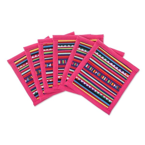 Alternate image for Cotton Patchwork Coasters with Pink Trim Set of 6 Sweet Lahu