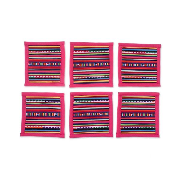 Alternate image for Cotton Patchwork Coasters with Pink Trim Set of 6 Sweet Lahu