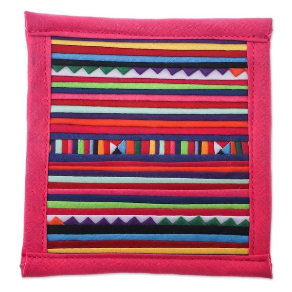 Alternate image for Cotton Patchwork Coasters with Pink Trim Set of 6 Sweet Lahu