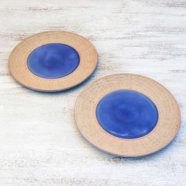 Alternate image for Ceramic Plates in Blue from Thailand Pair Country Meal