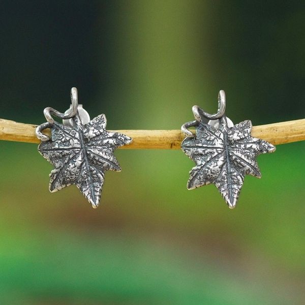 Alternate image for Sylvan-Inspired Oxidized Sterling Silver Button Earrings Wine Memory