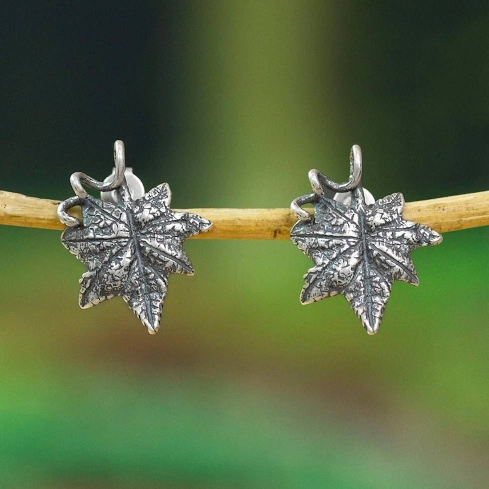 Sylvan-Inspired Oxidized Sterling Silver Button Earrings 'Wine Memory'