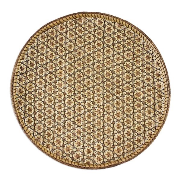 Alternate image for Handcrafted Woven Flower Rattan Coasters and Tray Set of 7 Thai Blossom Hospitality