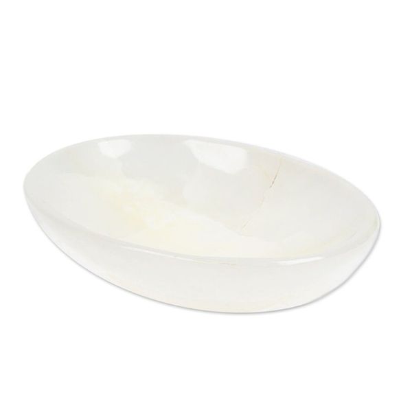 Alternate image for Modern Hand-Carved Oval White Onyx Snack Plate from Mexico Earthy Heaven