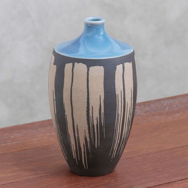Alternate image for Celadon Ceramic Vase in Blue from Thailand Grey Cascade