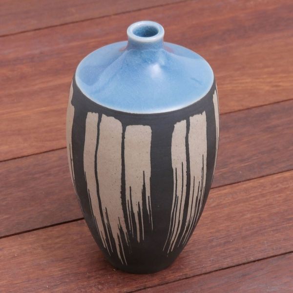 Alternate image for Celadon Ceramic Vase in Blue from Thailand Grey Cascade