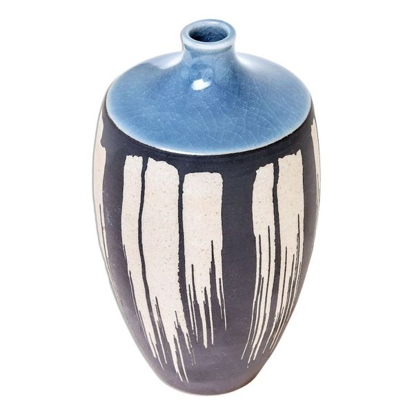 Alternate image for Celadon Ceramic Vase in Blue from Thailand Grey Cascade