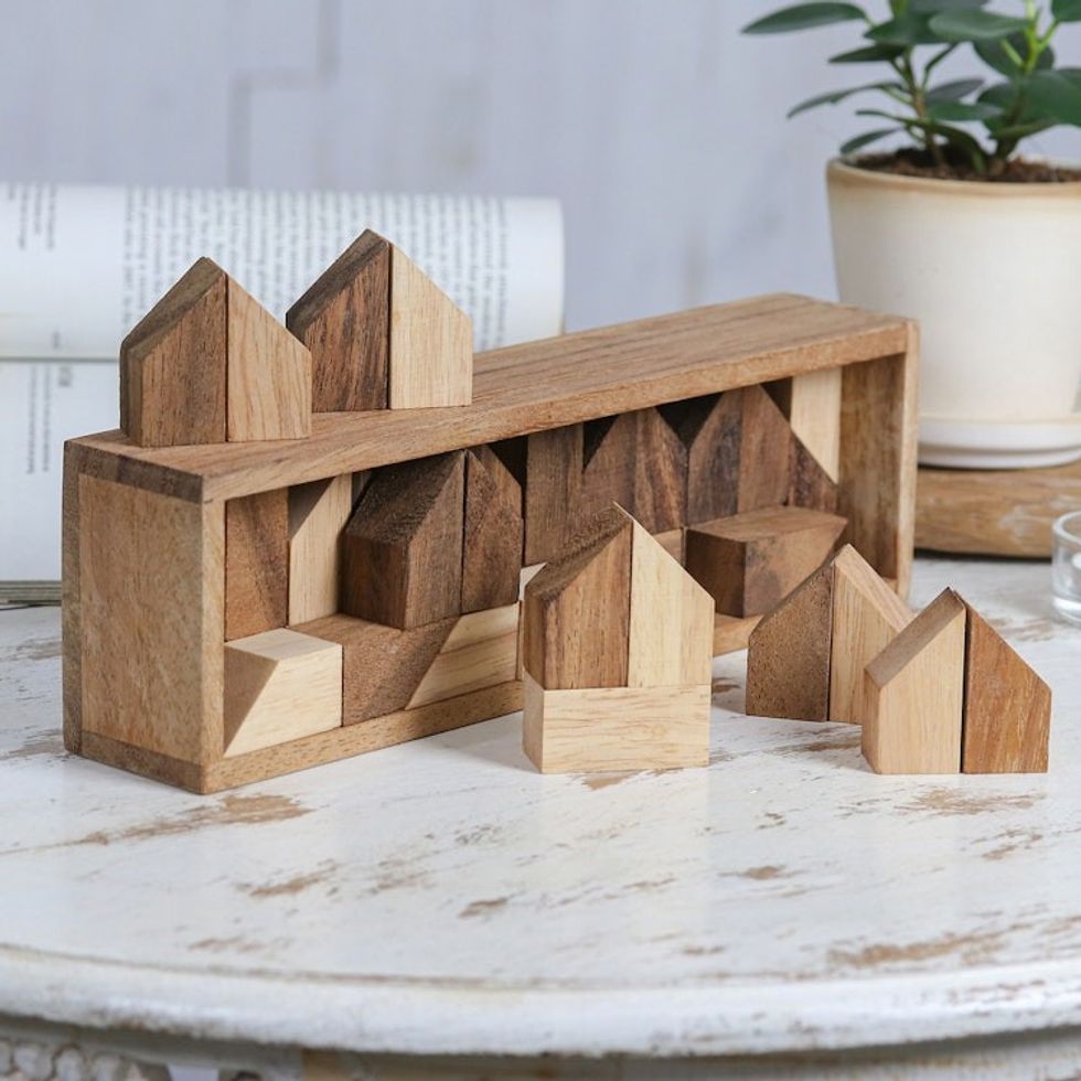 Raintree Wood City Builder Game from Thailand 37 Piece 'Home Town'