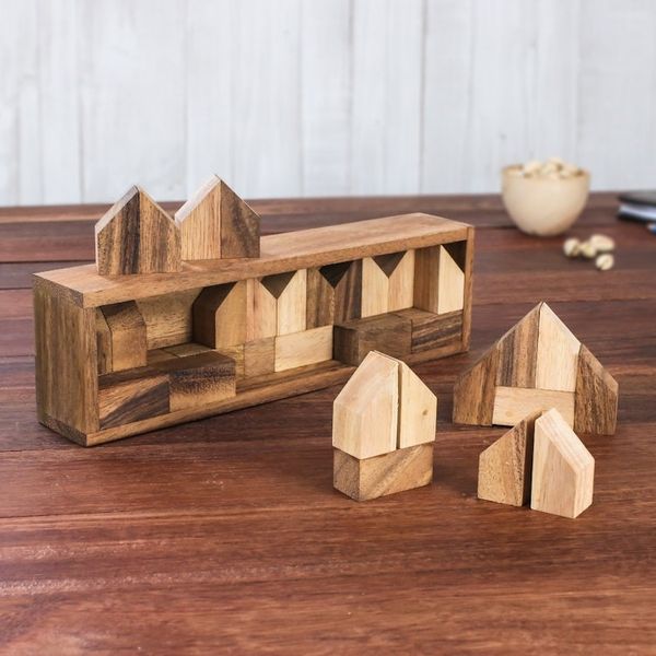 Alternate image for Raintree Wood City Builder Game from Thailand 37 Piece Home Town