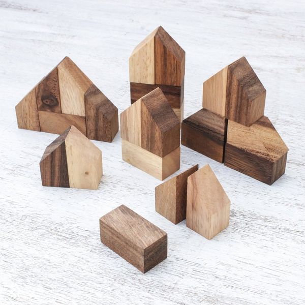 Alternate image for Raintree Wood City Builder Game from Thailand 37 Piece Home Town