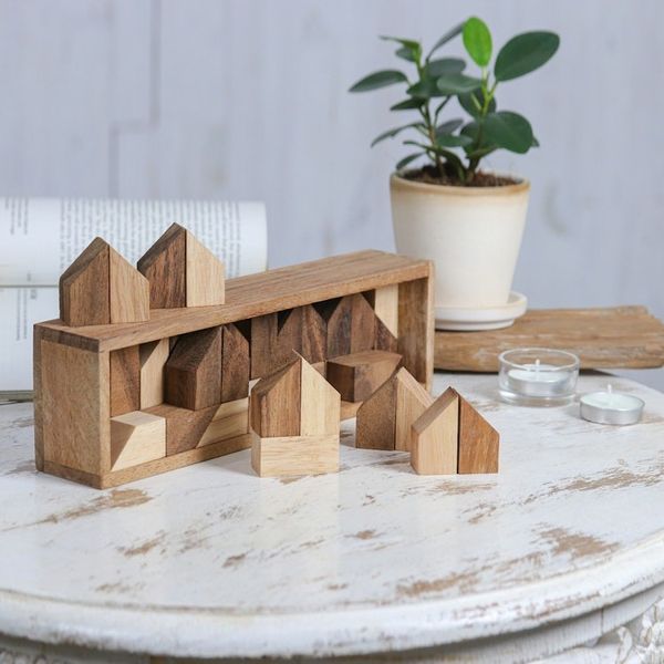 Alternate image for Raintree Wood City Builder Game from Thailand 37 Piece Home Town