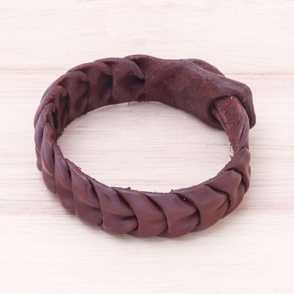 Alternate image for Handmade Leather Wristband Bracelet in Brown from Thailand Smooth Wave