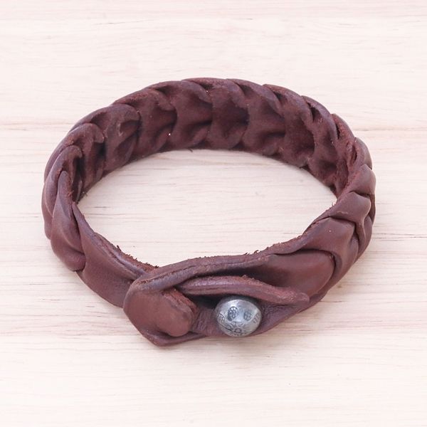 Alternate image for Handmade Leather Wristband Bracelet in Brown from Thailand Smooth Wave