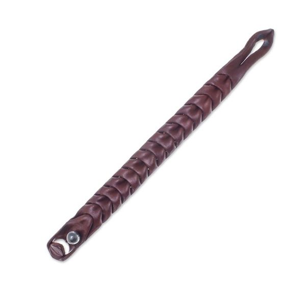 Alternate image for Handmade Leather Wristband Bracelet in Brown from Thailand Smooth Wave